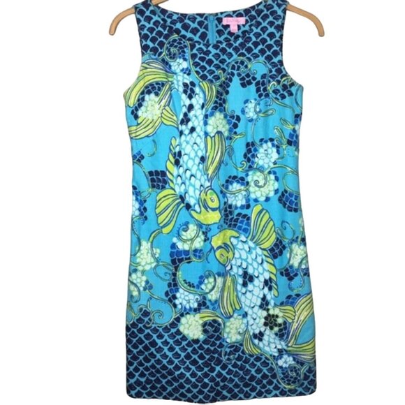 Lilly Pulitzer Stephanie Shift Engineered Dress Women's Size 4 Turquoise Koi Pri - Picture 3 of 7
